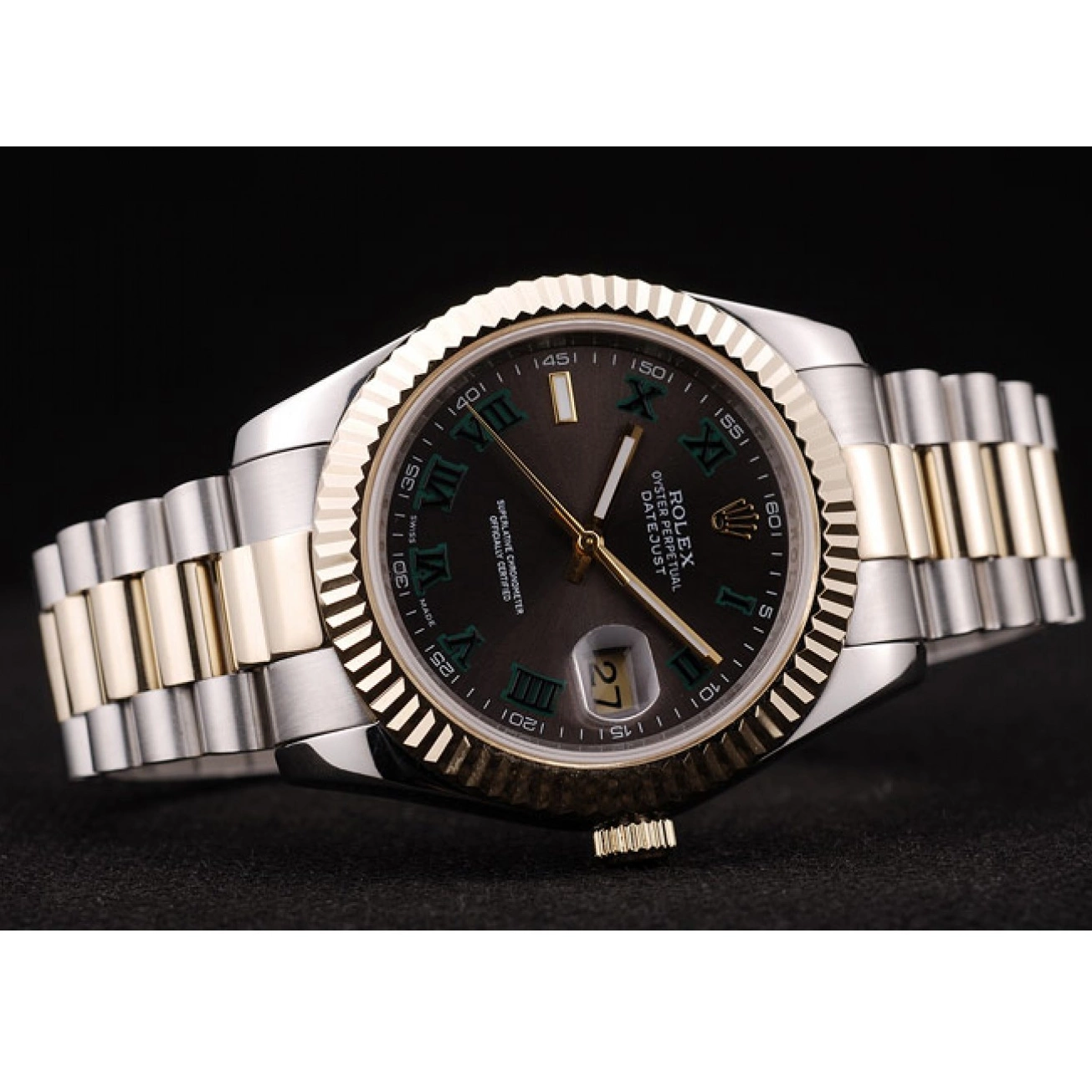 MiroTime 0709 Rolex DateJust Gold Ribbed Pattern Bezel Brown Dial